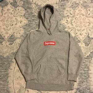 Supreme Heather Gray Hoodie with Red Logo